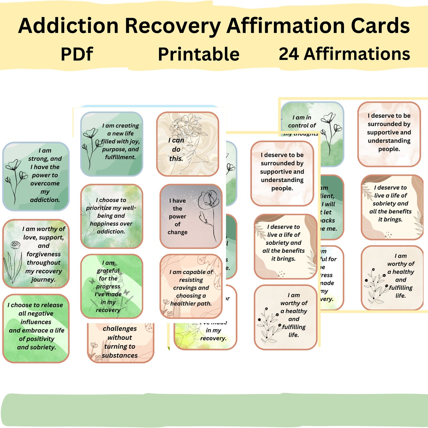 Addiction recovery Affirmation cards Printable ,Printable affirmation cards for recovery from addiction ,Affirmation cards