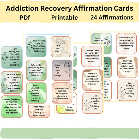 Addiction recovery Affirmation cards Printable ,Printable affirmation cards for recovery from addiction ,Affirmation cards