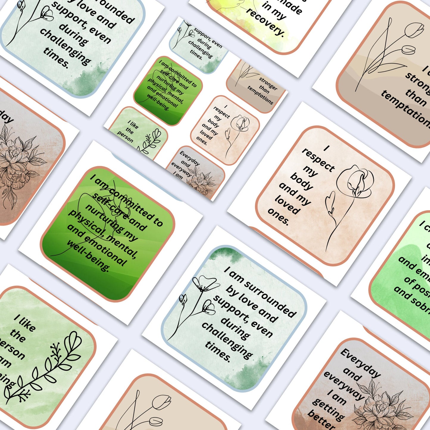 Addiction recovery Affirmation cards Printable ,Printable affirmation cards for recovery from addiction ,Affirmation cards